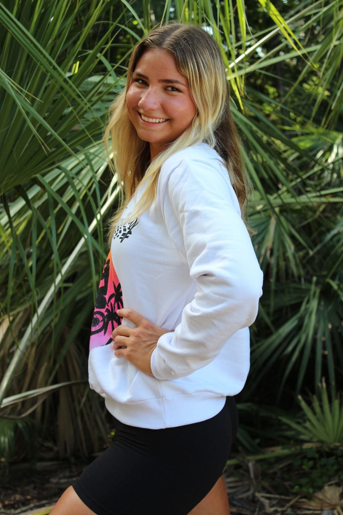 Fun & comfy Tropical Moto Sweater: Tropical motocross theme, 100% cotton. Runs small (size up). Perfect for a trendy look. Buy Now!
