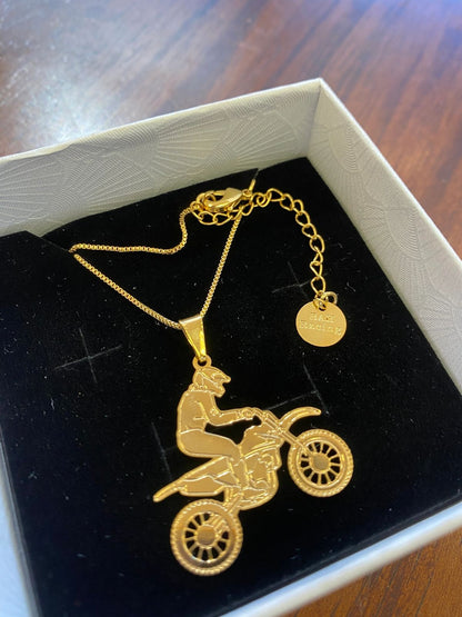 Elegant 14K gold-plated Motocross Necklace: Perfect gift for motocross lovers. Adjustable chain, nickel-free, lead-free, beautifully packaged. Final sale. Buy Now!